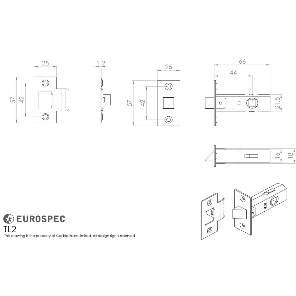 This image is a line drwaing of a Carlisle Brass - Tubular Latch 64mm - Nickel Plate available to order from T.H Wiggans Architectural Ironmongery in Kendal