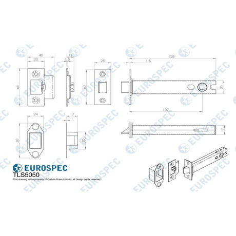 This image is a line drwaing of a Eurospec - Heavy Sprung Tubular Latch 127mm - Electro Brassed/Satin Stainless St available to order from T.H Wiggans Architectural Ironmongery in Kendal