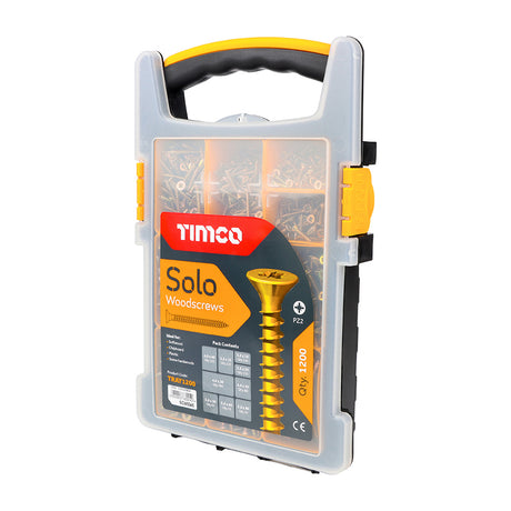 This is an image showing TIMCO Solo Chipboard & Woodscrews - Mixed Tray - PZ - Double Countersunk - Yellow - 1200pcs - 1200 Pieces Tray available from T.H Wiggans Ironmongery in Kendal, quick delivery at discounted prices.