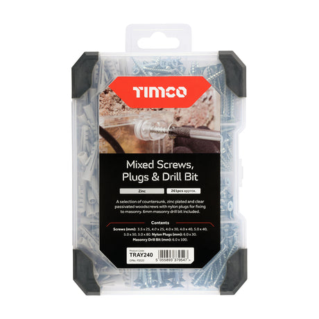 This is an image showing TIMCO Mixed Tray - Screws Plug & Drill Bit - Zinc - 251pcs - 251 Pieces Tray available from T.H Wiggans Ironmongery in Kendal, quick delivery at discounted prices.