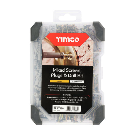 This is an image showing TIMCO Mixed Tray - Screws Plug & Drill Bit - Yellow - 251pcs - 251 Pieces Tray available from T.H Wiggans Ironmongery in Kendal, quick delivery at discounted prices.