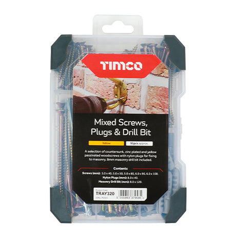 This is an image showing TIMCO Mixed Tray - Screws Plug & Drill Bit - Yellow - 91pcs - 91 Pieces Tray available from T.H Wiggans Ironmongery in Kendal, quick delivery at discounted prices.