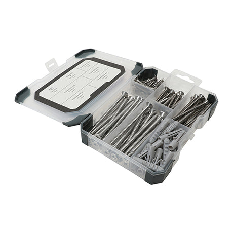 This is an image showing TIMCO Mixed Tray - Screws, Plug & Drill Bit - A2 Stainless Steel - 91pcs - 91 Pieces Tray available from T.H Wiggans Ironmongery in Kendal, quick delivery at discounted prices.