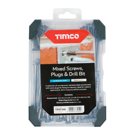 This is an image showing TIMCO Mixed Tray - Screws, Plug & Drill Bit - A2 Stainless Steel - 91pcs - 91 Pieces Tray available from T.H Wiggans Ironmongery in Kendal, quick delivery at discounted prices.