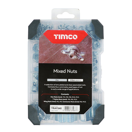 This is an image showing TIMCO Mixed Tray - Nuts - Zinc - 243pcs - 243 Pieces Tray available from T.H Wiggans Ironmongery in Kendal, quick delivery at discounted prices.