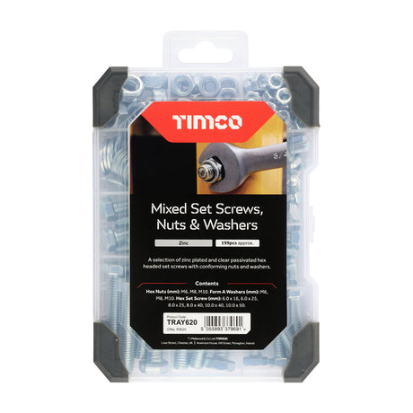 This is an image showing TIMCO Mixed Tray - Set Screws Nuts Washers - Zinc - 199pcs - 199 Pieces Tray available from T.H Wiggans Ironmongery in Kendal, quick delivery at discounted prices.