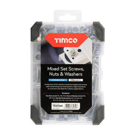This is an image showing TIMCO Mixed Tray - Set Screws Nuts Washers – A2 Stainless Steel - 199pcs - 199 Pieces Tray available from T.H Wiggans Ironmongery in Kendal, quick delivery at discounted prices.