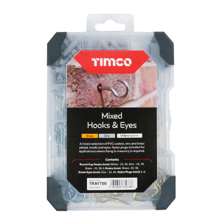 This is an image showing TIMCO Mixed Tray - Hooks & Eyes - 133pcs - 133 Pieces Tray available from T.H Wiggans Ironmongery in Kendal, quick delivery at discounted prices.