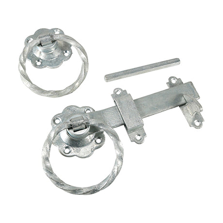 This is an image showing TIMCO Ring Gate Latch - Twisted - Hot Dipped Galvanised - 6" - 1 Each Plain Bag available from T.H Wiggans Ironmongery in Kendal, quick delivery at discounted prices.