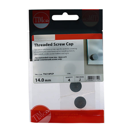 This is an image showing TIMCO Threaded Screw Caps - Solid Brass - Polished Chrome - 14mm - 4 Pieces TIMpac available from T.H Wiggans Ironmongery in Kendal, quick delivery at discounted prices.