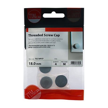 This is an image showing TIMCO Threaded Screw Caps - Solid Brass - Polished Chrome - 18mm - 4 Pieces TIMpac available from T.H Wiggans Ironmongery in Kendal, quick delivery at discounted prices.