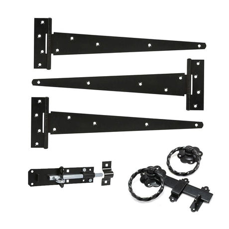 This is an image of Spira Brass - 12" 300mm Twist Ring Gate Ironmongery Kit Black available to order from T.H Wiggans Architectural Ironmongery in Kendal, quick delivery and discounted prices.