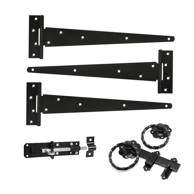 This is an image of Spira Brass - 18" 450mm Twist Ring Gate Ironmongery Kit Black available to order from T.H Wiggans Architectural Ironmongery in Kendal, quick delivery and discounted prices.