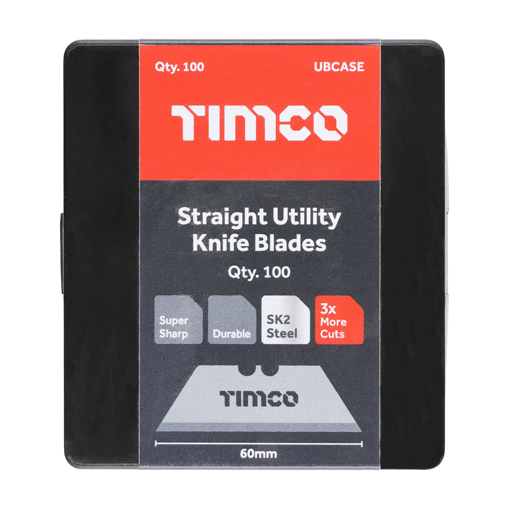 This is an image showing TIMCO Utility Knife Blades - 60 x 19 x 0.6 - 100 Pieces Case available from T.H Wiggans Ironmongery in Kendal, quick delivery at discounted prices.