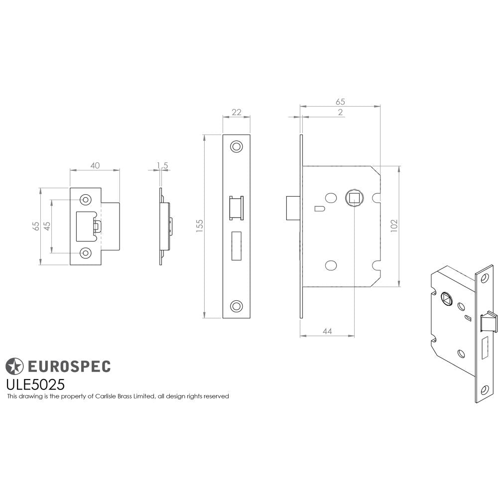 This image is a line drwaing of a Eurospec - Upright Latch 64mm - Nickel Plate available to order from T.H Wiggans Architectural Ironmongery in Kendal