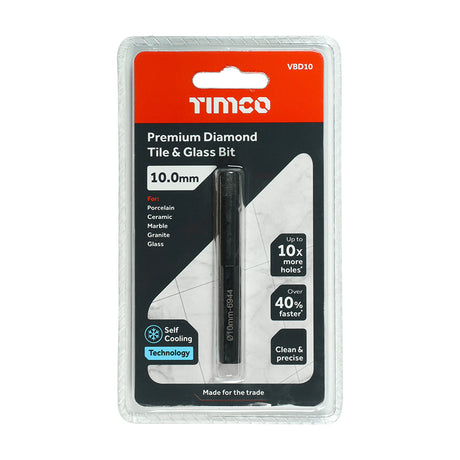 This is an image showing TIMCO Premium Diamond Tile & Glass Bit - 10.0mm - 1 Each Blister Pack available from T.H Wiggans Ironmongery in Kendal, quick delivery at discounted prices.