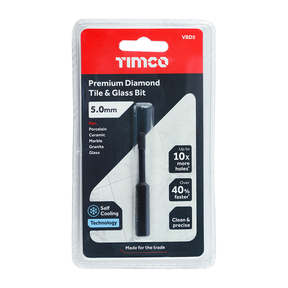 This is an image showing TIMCO Premium Diamond Tile & Glass Bit - 5.0mm - 1 Each Blister Pack available from T.H Wiggans Ironmongery in Kendal, quick delivery at discounted prices.