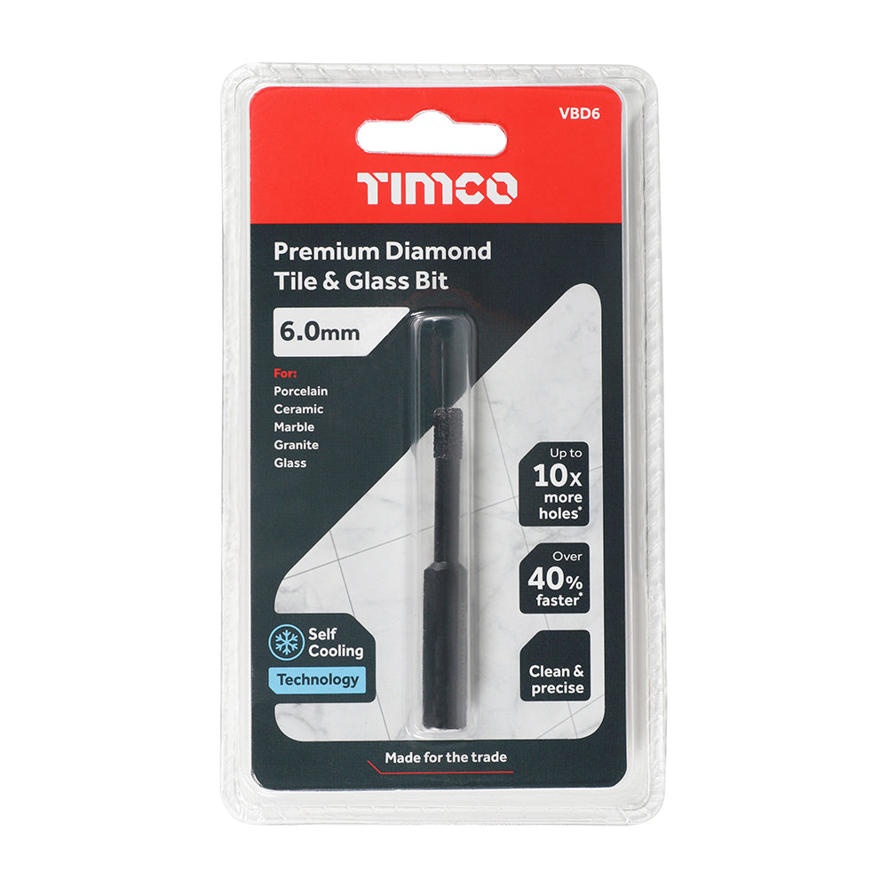 This is an image showing TIMCO Premium Diamond Tile & Glass Bit - 6.0mm - 1 Each Blister Pack available from T.H Wiggans Ironmongery in Kendal, quick delivery at discounted prices.