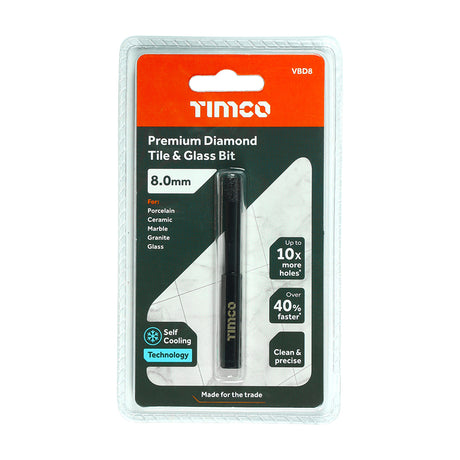 This is an image showing TIMCO Premium Diamond Tile & Glass Bit - 8.0mm - 1 Each Blister Pack available from T.H Wiggans Ironmongery in Kendal, quick delivery at discounted prices.