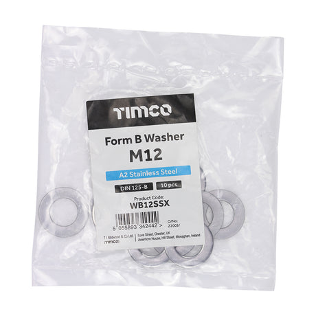 This is an image showing TIMCO Form B Washers - A2 Stainless Steel - M12 - 10 Pieces Bag available from T.H Wiggans Ironmongery in Kendal, quick delivery at discounted prices.