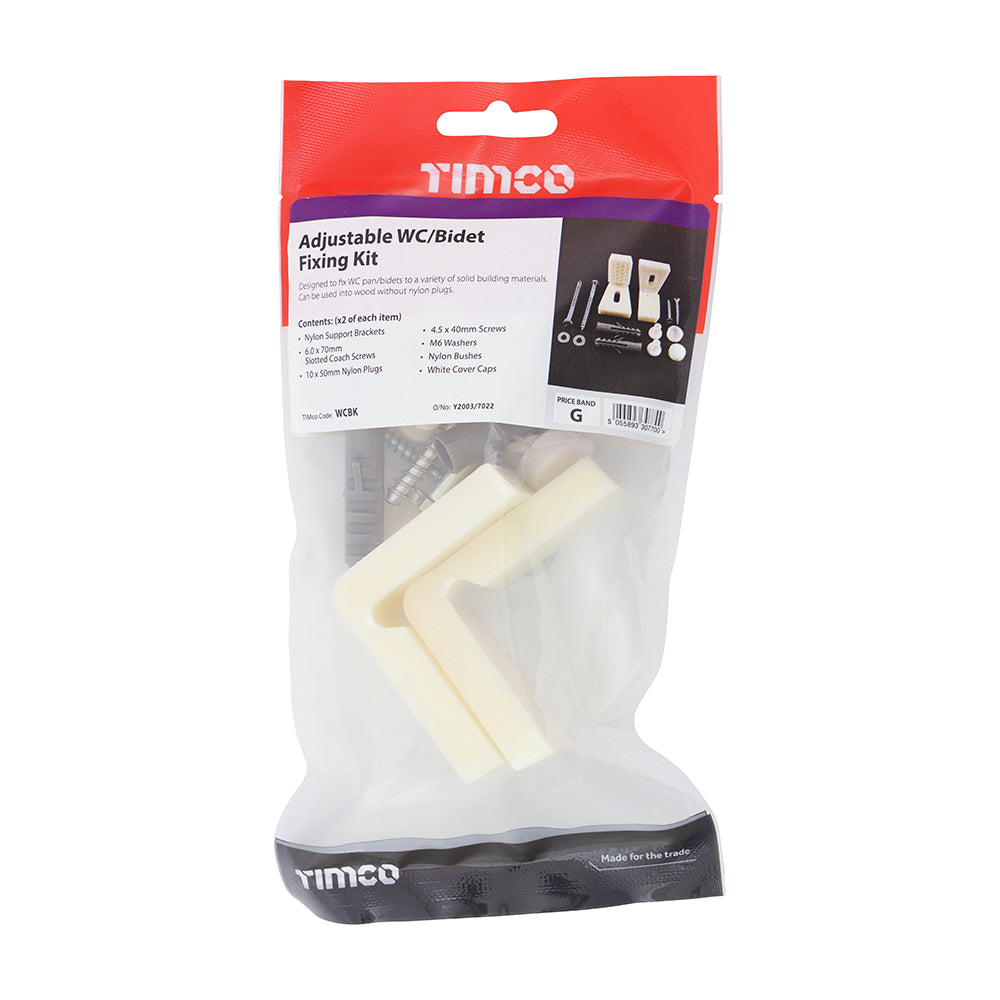 This is an image showing TIMCO Adjustable WC/Bidet Fixing Kit - WC Kit - 2 Pieces TIMpac available from T.H Wiggans Ironmongery in Kendal, quick delivery at discounted prices.