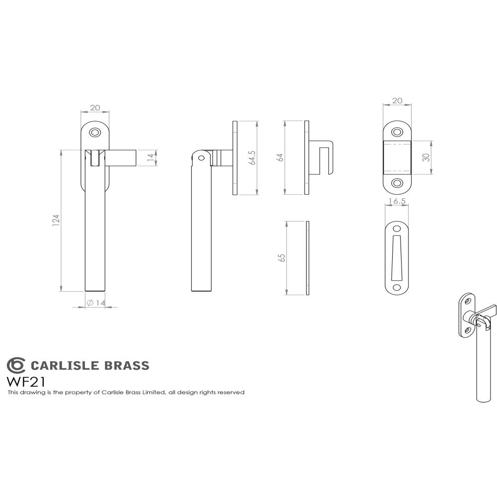This image is a line drwaing of a Carlisle Brass - Round Casement Fastener in Stainless Steel Grade 316 - Stainles available to order from T.H Wiggans Architectural Ironmongery in Kendal in Kendal
