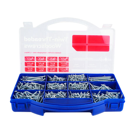 This is an image showing TIMCO Twin-Threaded Woodscrews - Mixed Tray - PZ - Double Countersunk - Zinc - 1,140pcs - 1140 Pieces Tray available from T.H Wiggans Ironmongery in Kendal, quick delivery at discounted prices.