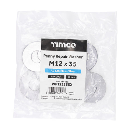 This is an image showing TIMCO Penny / Repair Washers - A2 Stainless Steel - M12 x 35 - 10 Pieces Bag available from T.H Wiggans Ironmongery in Kendal, quick delivery at discounted prices.