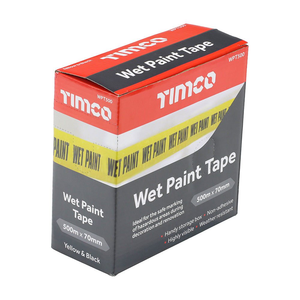 This is an image showing TIMCO Wet Paint Tape - 70mm x 500m - 1 Each Box available from T.H Wiggans Ironmongery in Kendal, quick delivery at discounted prices.
