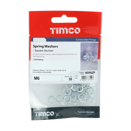 This is an image showing TIMCO Spring Washers - Zinc - M6 - 30 Pieces TIMpac available from T.H Wiggans Ironmongery in Kendal, quick delivery at discounted prices.