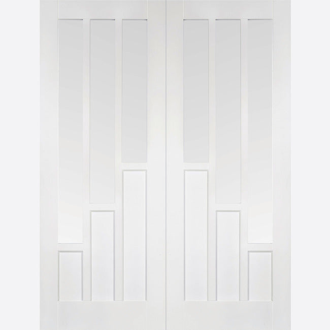 This is an image showing LPD - Coventry Pair Primed White Doors 1067 x 1981 available from T.H Wiggans Ironmongery in Kendal, quick delivery at discounted prices.