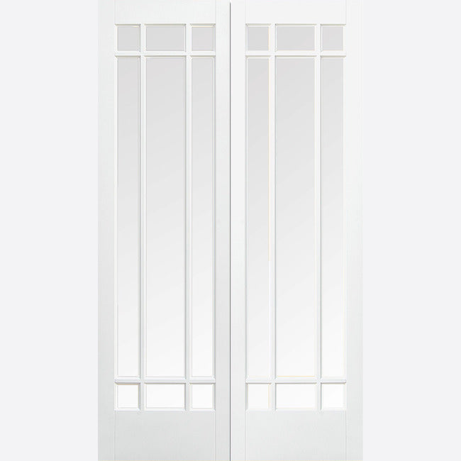 This is an image showing LPD - Manhattan 9L Pair Primed White Doors 914 x 1981 available from T.H Wiggans Ironmongery in Kendal, quick delivery at discounted prices.