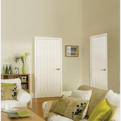 This is an image showing LPD - Vertical 5P Primed White Doors 533 x 1981 available from T.H Wiggans Ironmongery in Kendal, quick delivery at discounted prices.