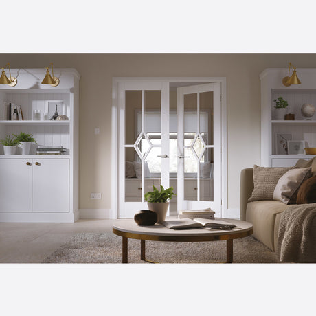 This is an image showing LPD - Reims Pair Primed White Doors 1220 x 1981 available from T.H Wiggans Ironmongery in Kendal, quick delivery at discounted prices.