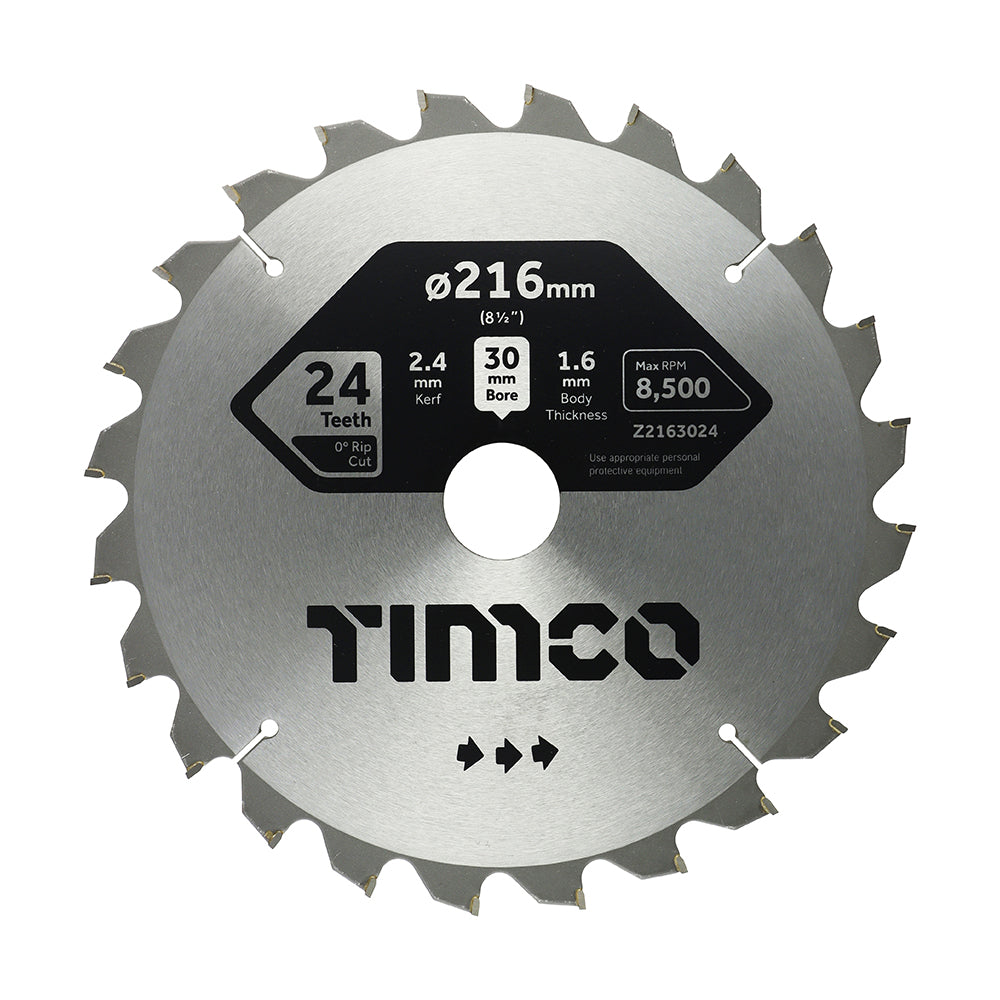 This is an image showing TIMCO 0° Mitre Saw Blade - 216 x 30 x 24T - 1 Each Clamshell available from T.H Wiggans Ironmongery in Kendal, quick delivery at discounted prices.