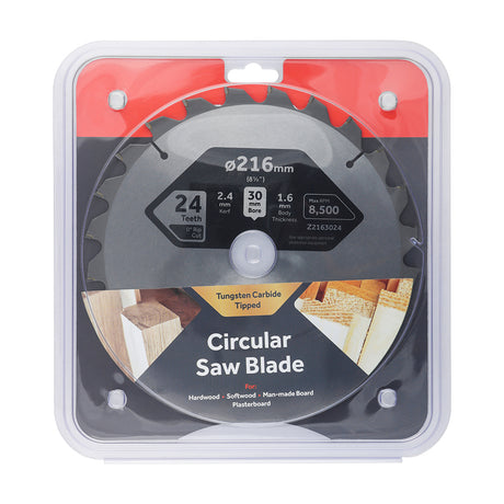 This is an image showing TIMCO 0° Mitre Saw Blade - 216 x 30 x 24T - 1 Each Clamshell available from T.H Wiggans Ironmongery in Kendal, quick delivery at discounted prices.