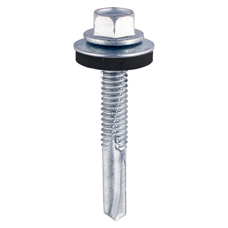 This is an image showing TIMCO Metal Construction Heavy Section Screws - Hex - EPDM Washer - Self-Drilling - Zinc - 5.5 x 55 - 100 Pieces Bag available from T.H Wiggans Ironmongery in Kendal, quick delivery at discounted prices.