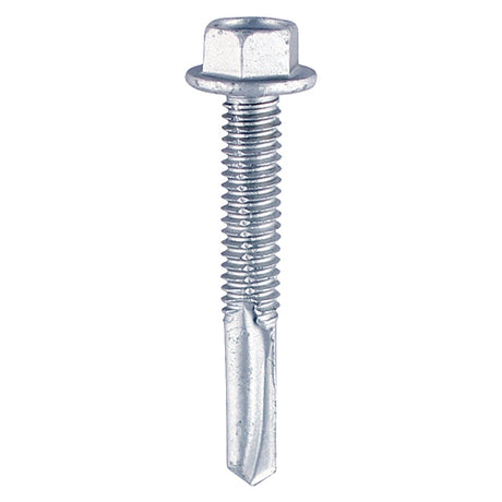 This is an image showing TIMCO Metal Construction Heavy Section Screws - Hex - Self-Drilling - Zinc - 5.5 x 65 - 100 Pieces Box available from T.H Wiggans Ironmongery in Kendal, quick delivery at discounted prices.