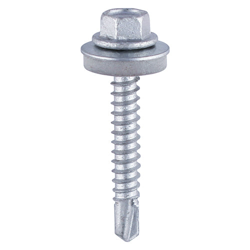 This is an image showing TIMCO Metal Construction Heavy Section Screws - Hex - EPDM Washer - Self-Drilling - Zinc - 5.5 x 65 - 100 Pieces Box available from T.H Wiggans Ironmongery in Kendal, quick delivery at discounted prices.