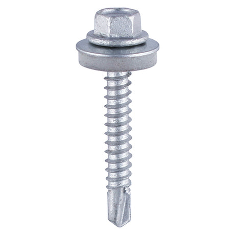 This is an image showing TIMCO Metal Construction Heavy Section Screws - Hex - EPDM Washer - Self-Drilling - Zinc - 5.5 x 80 - 100 Pieces Box available from T.H Wiggans Ironmongery in Kendal, quick delivery at discounted prices.