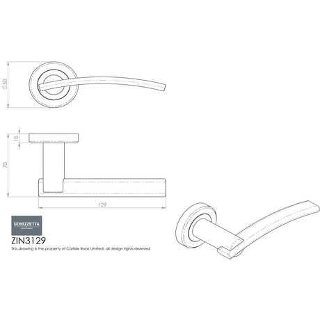This image is a line drwaing of a Serozzetta - Cumulus Lever On Rose - Polished Chrome/Satin Chrome available to order from Trade Door Handles in Kendal