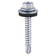 This is an image showing TIMCO Metal Construction Light Section Screws - Hex - EPDM Washer - Self-Drilling - Zinc - 5.5 x 38 - 100 Pieces Bag available from T.H Wiggans Ironmongery in Kendal, quick delivery at discounted prices.