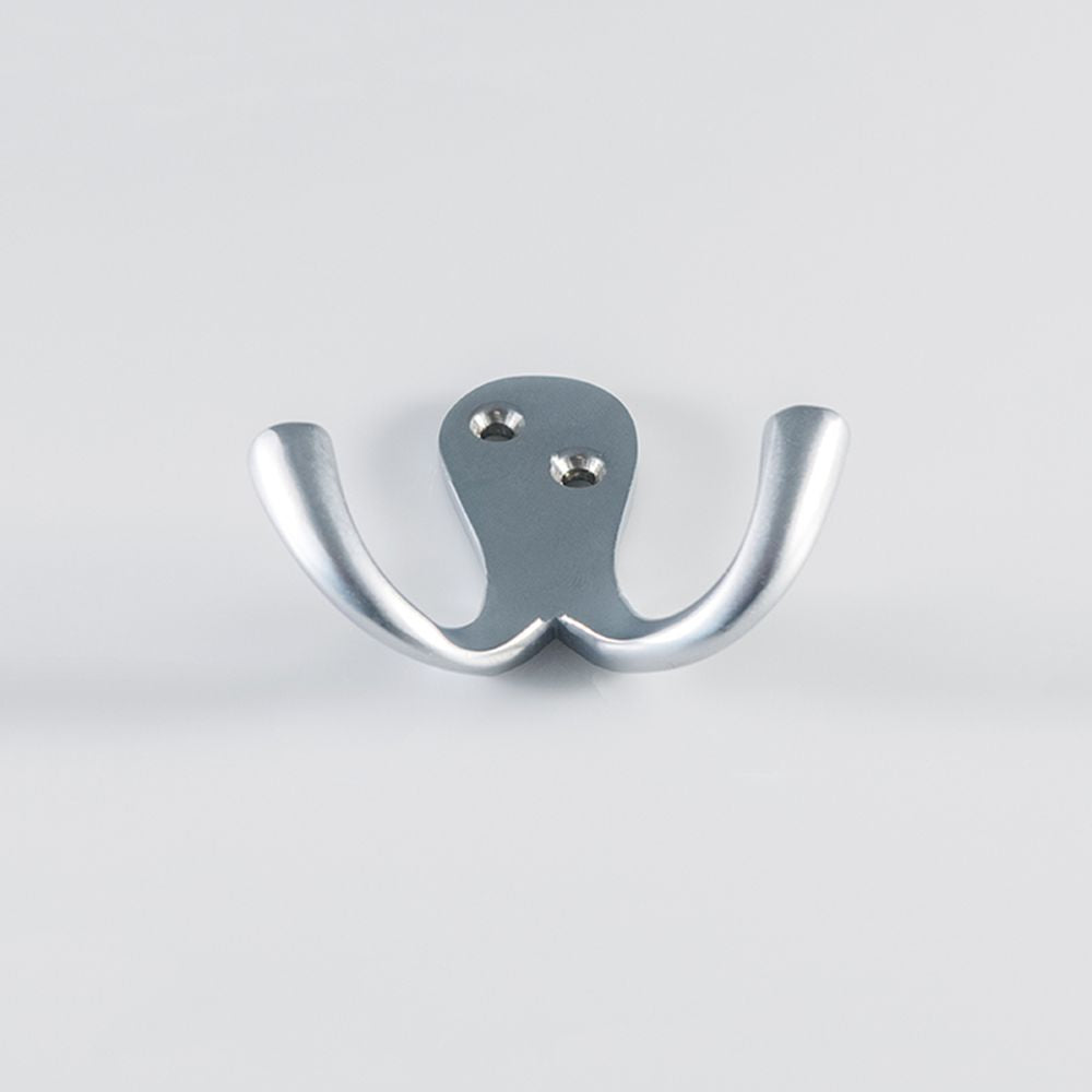 This is an image of a Carlisle Brass - Victorian Double Robe Hook - Satin Chrome that is availble to order from T.H Wiggans Architectural Ironmongery in Kendal in Kendal.