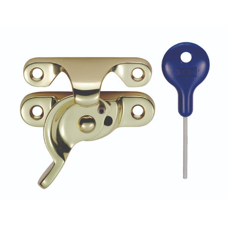 This is an image of a Carlisle Brass - Fitch Pattern Sash Fastener (locking) - Polished Brass that is availble to order from T.H Wiggans Architectural Ironmongery in Kendal in Kendal.