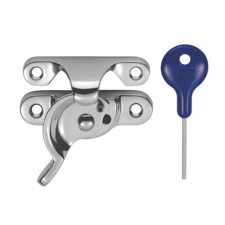 This is an image of a Carlisle Brass - Fitch Pattern Sash Fastener (Locking) - Polished Chrome that is availble to order from T.H Wiggans Architectural Ironmongery in Kendal in Kendal.