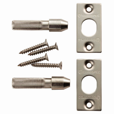 This is an image of a Eurospec - Security Hinge Bolt Set - Satin Stainless Steel that is availble to order from T.H Wiggans Architectural Ironmongery in in Kendal.