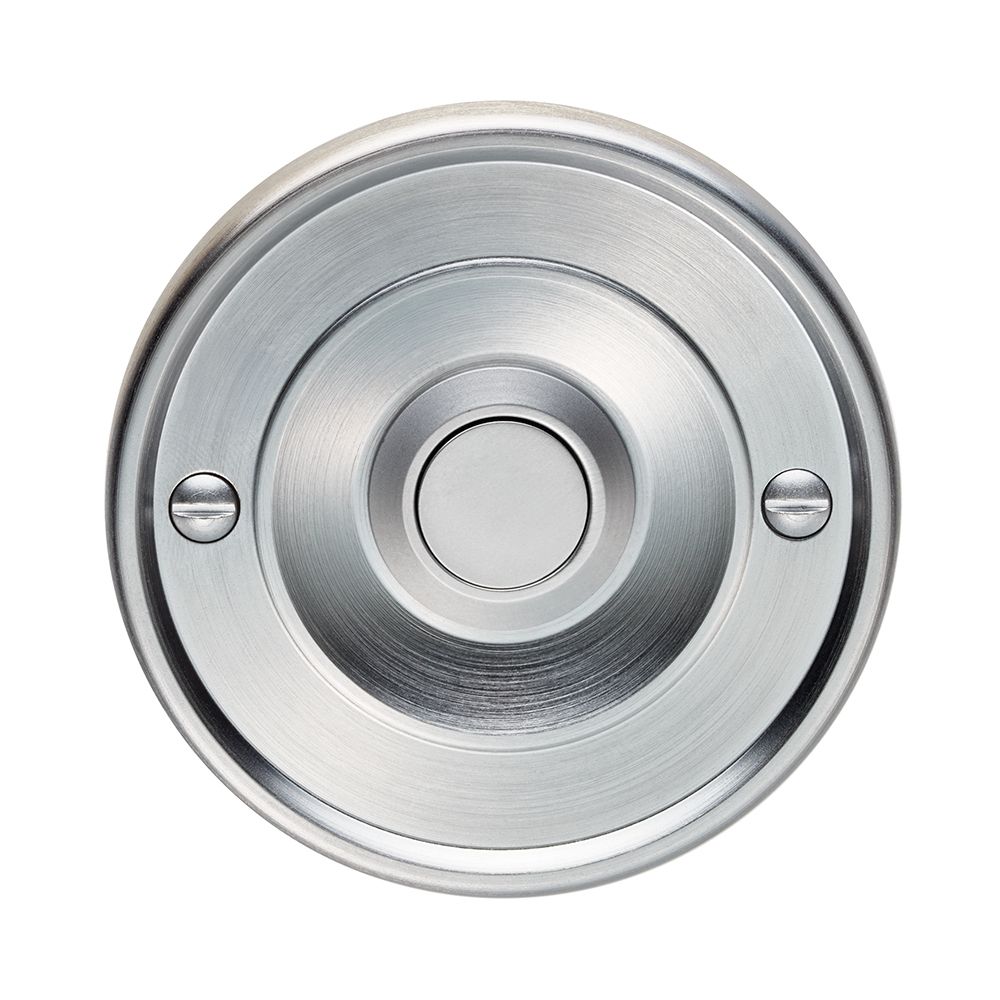 This is an image of Carlisle Brass - Round Bell Push - Satin Chrome available to order from T.H Wiggans Architectural Ironmongery in Kendal, quick delivery and discounted prices.