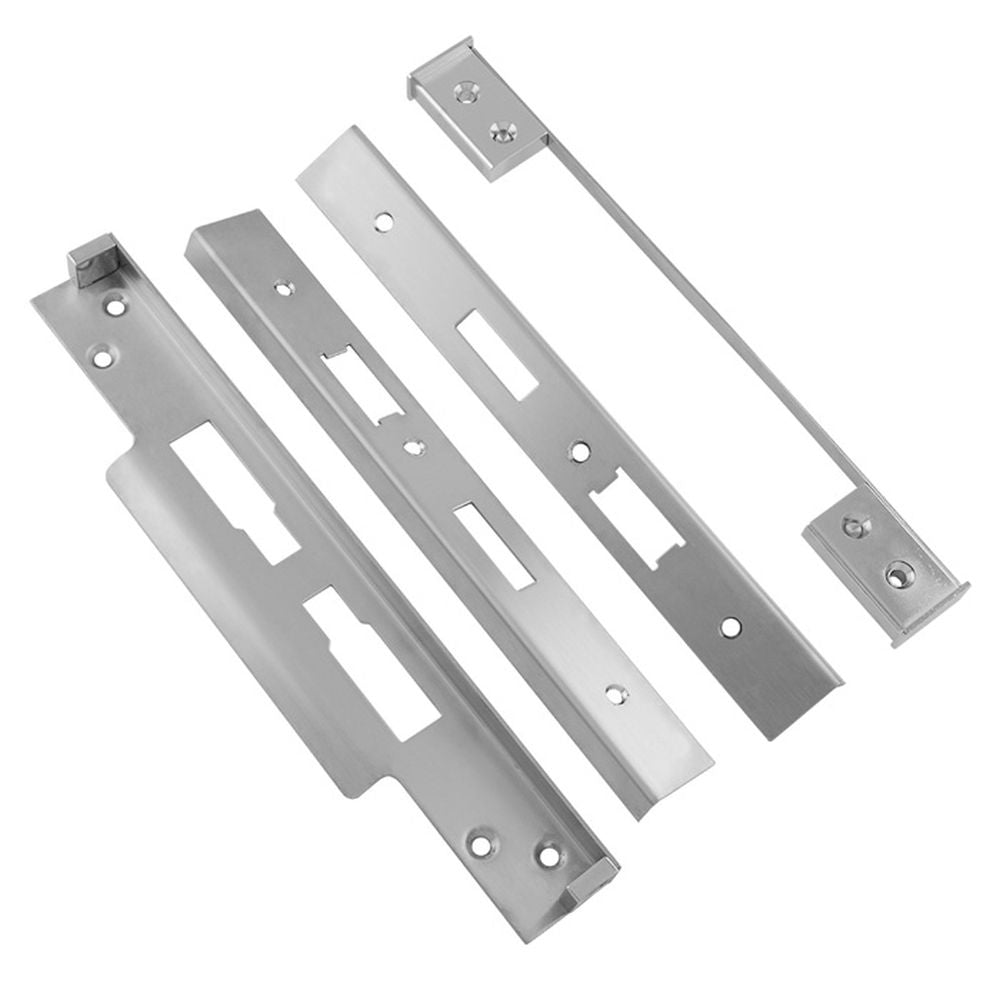 This is an image of a Eurospec - Rebate Set Architectural Din Locks - Satin Stainless Steel that is availble to order from T.H Wiggans Architectural Ironmongery in Kendal.