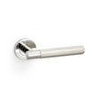 This is an image showing Alexander & Wilks Spitfire Knurled Lever on Round Rose - Polished Nickel PVD aw220pnpvd available to order from T.H Wiggans Ironmongery in Kendal, quick delivery and discounted prices.