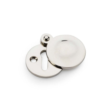 This is an image showing Alexander & Wilks Standard Key Profile Round Escutcheon with Harris Design Cover - Polished Nickel aw381-pn available to order from T.H Wiggans Ironmongery in Kendal, quick delivery and discounted prices.